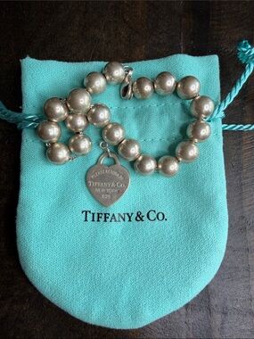 Tiffany & Co. Sterling Silver Bead Bracelet with Heart Tag - Silver